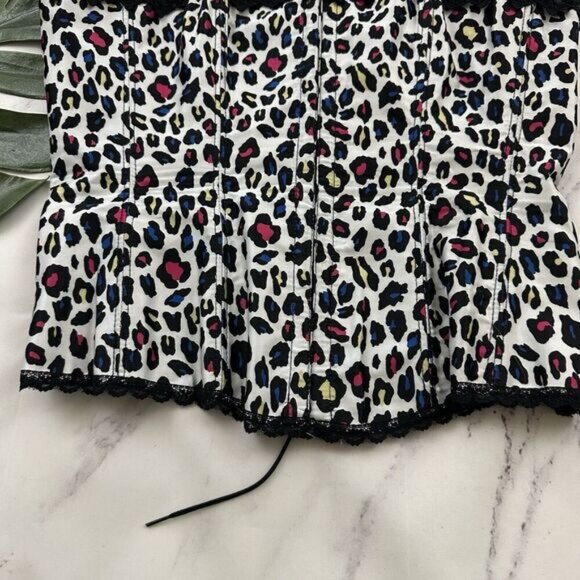 Fredericks Of Hollywood Corset Top Size 38 White Black Leopard Animal Print Lace - Picture 3 of 9